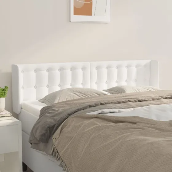 vidaXL Sengegavl med Kanter 147x16x78/88 cm Hvid Kunstlæder