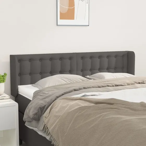 vidaXL Sengegavl med Kanter 147x16x78/88 cm Grå Kunstlæder