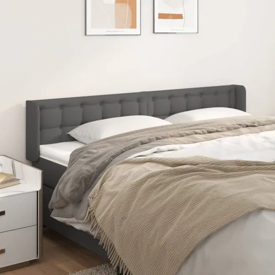 vidaXL Sengegavl med Kanter 183x16x78/88 cm Grå Kunstlæder