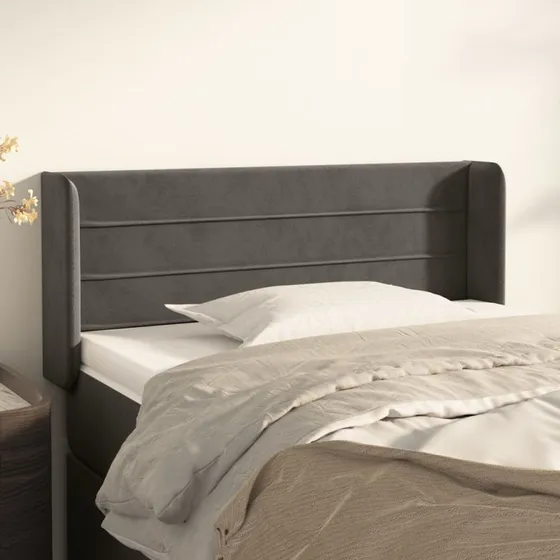 vidaXL Sengegavl med Kanter 93x16x78/88 cm Fløjl Mørkegrå