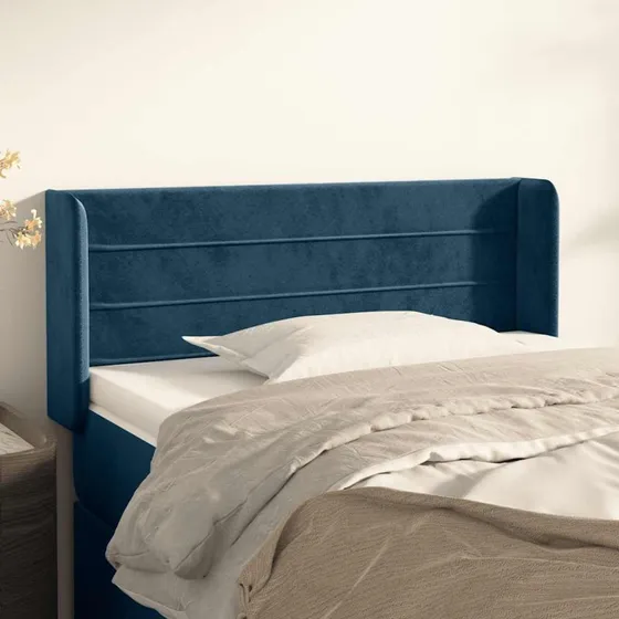 vidaXL Sengegavl med Kanter 103x16x78/88 cm, Mørkeblå Fløjl