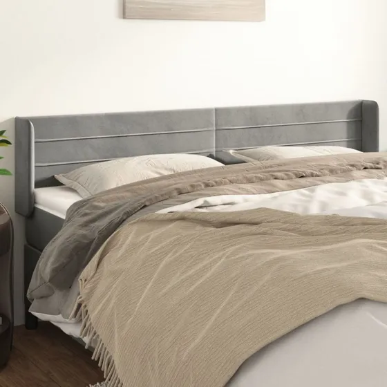 vidaXL Sengegavl med Kanter 163x16x78/88 cm Fløjl Lysegrå