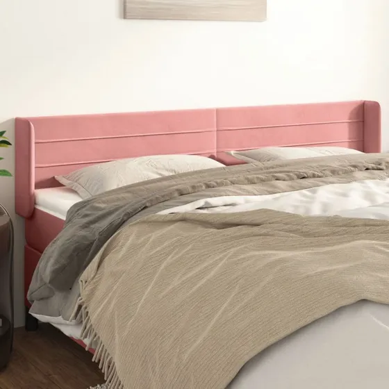vidaXL Sengegavl med Kanter 163x16x78/88 cm Lyserød Fløjl