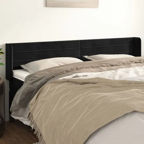 vidaXL Sengegavl med Kanter 203x16x78/88 cm, Sort, Fløjl