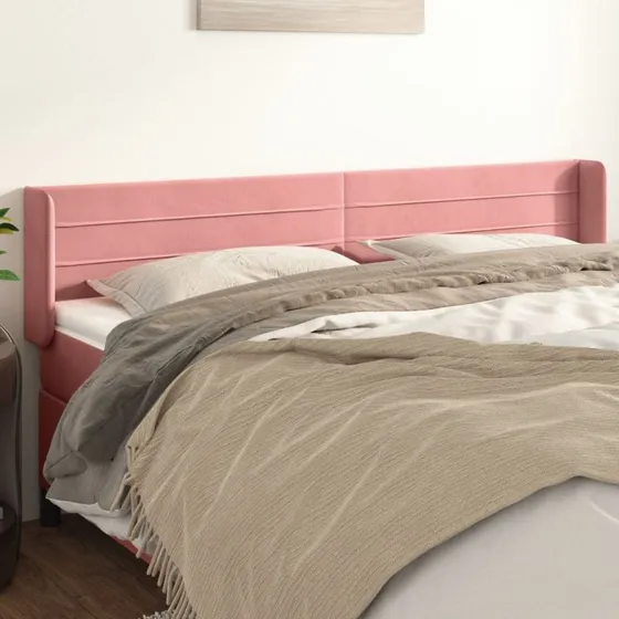vidaXL Sengegavl med Kanter 203x16x78/88 cm Lyserød Fløjl