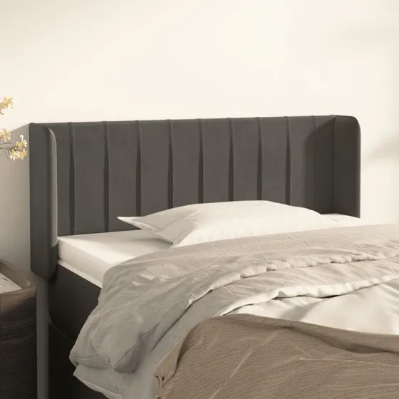 vidaXL Sengegavl med Kanter 83x16x78/88 cm, Mørkegrå Fløjl