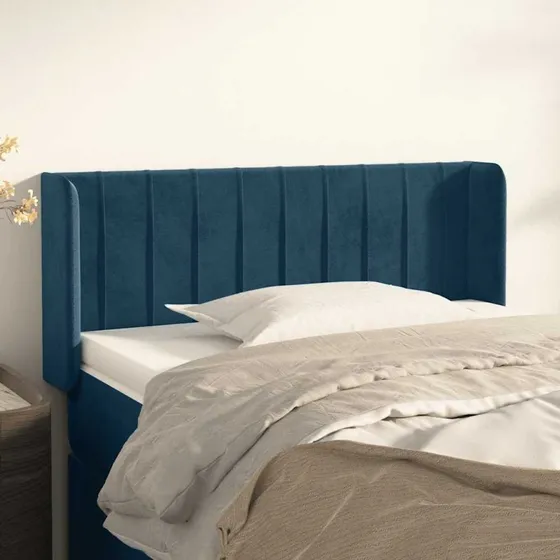 vidaXL Sengegavl med Kanter 83x16x78/88 cm, Mørkeblå Fløjl