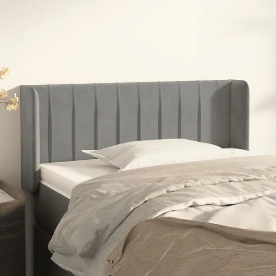 vidaXL Sengegavl med Kanter 93x16x78/88 cm Fløjl Lysegrå