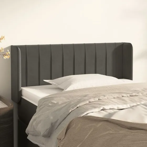vidaXL Sengegavl med Kanter 93x16x78/88 cm, Mørkegrå Fløjl