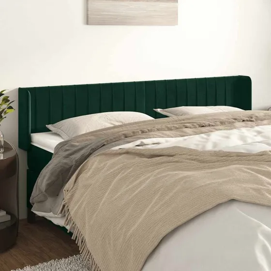 vidaXL Sengegavl med Kanter 163x16x78/88 cm Mørkegrøn Fløjl