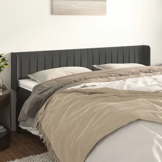 vidaXL Sengegavl med Kanter 203x16x78/88 cm Mørkegrå