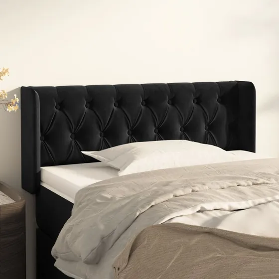 vidaXL Sengegavl med Kanter 93x16x78/88 cm, Sort, Fløjl
