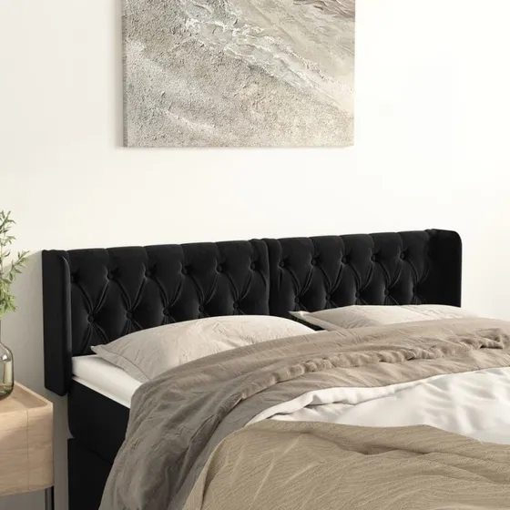 vidaXL Sengegavl med Kanter 147x16x78/88 cm, Sort, Fløjl