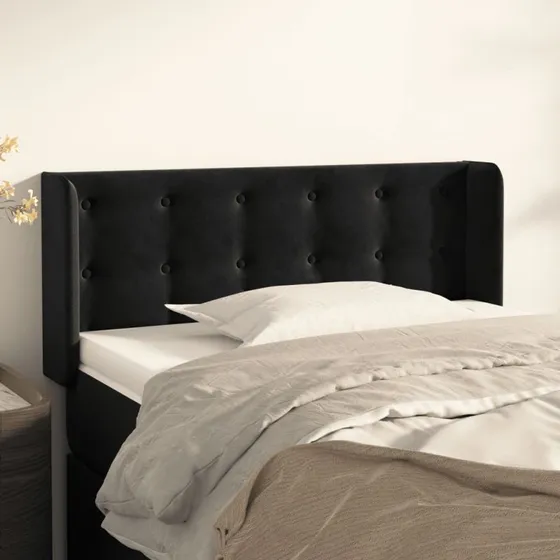 vidaXL Sengegavl med Kanter 83x16x78/88 cm, Sort, Fløjl