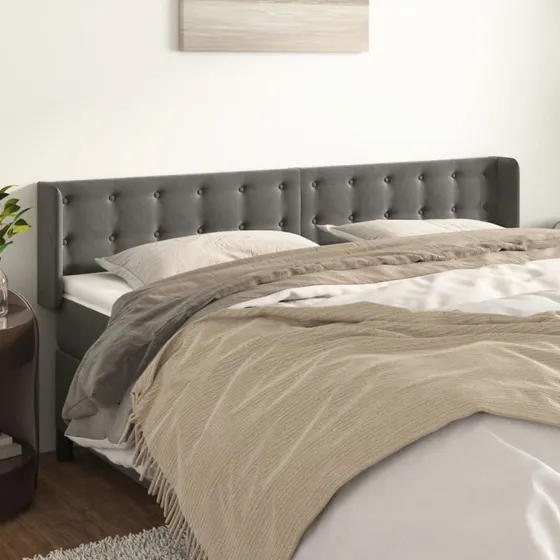 vidaXL Sengegavl med Kanter 163x16x78/88 cm Fløjl Mørkegrå