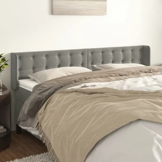 vidaXL Sengegavl med Kanter 203x16x78/88 cm Lysegrå Fløjl