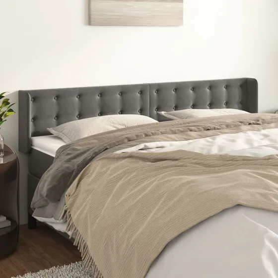 vidaXL Sengegavl med Kanter 203x16x78/88 cm Mørkegrå