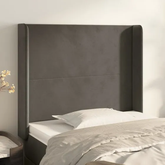 vidaXL Sengegavl med Kanter 83x16x118/128 cm Fløjl Mørkegrå