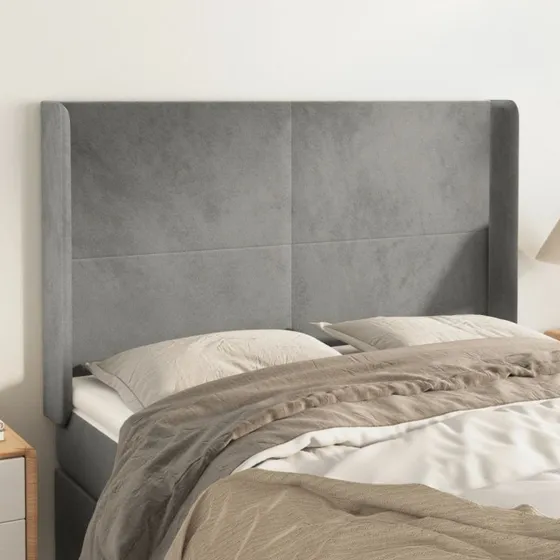 vidaXL Sengegavl med Kanter 147x16x118/128 cm Lysegrå