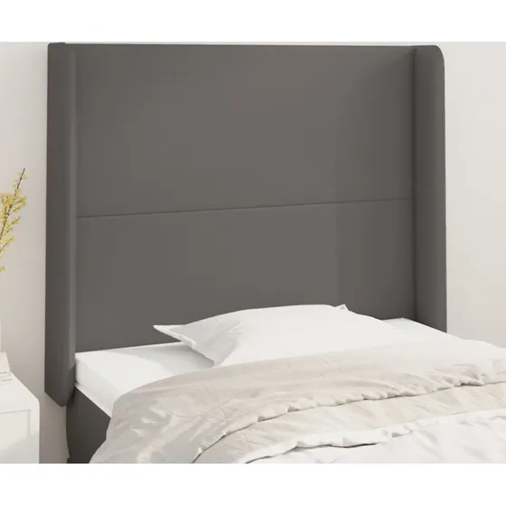 vidaXL Sengegavl med Kanter 83x16x118/128 cm Grå Kunstlæder