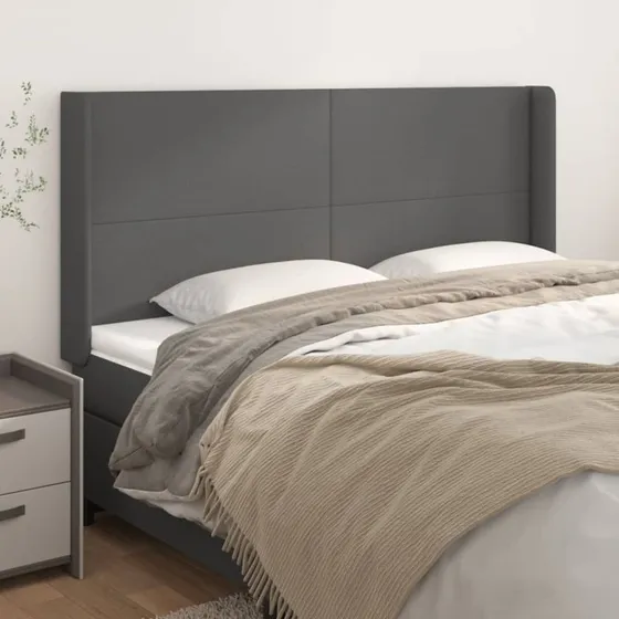 vidaXL Sengegavl med Kanter 203x16x118/128 cm Grå Kunstlæder