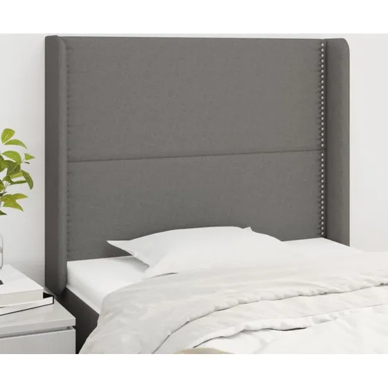 vidaXL Sengegavl med Kanter 103x16x118/128 cm Mørkegrå