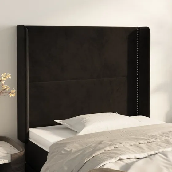 vidaXL Sengegavl med Kanter 83x16x118/128 cm, Sort, Fløjl
