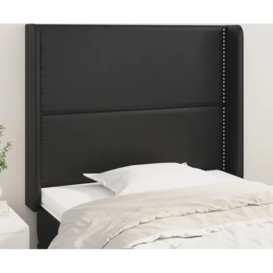 vidaXL Sengegavl med Kanter 93x16x118/128 cm Sort Kunstlæder