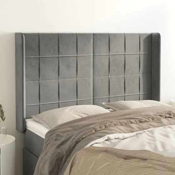 vidaXL Sengegavl med Kanter 147x16x118/128 cm Lysegrå