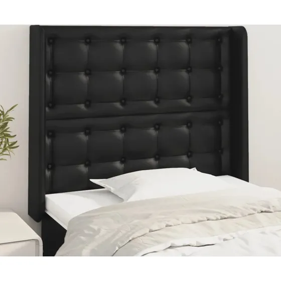 vidaXL Sengegavl med Kanter 83x16x118/128 cm Sort Kunstlæder