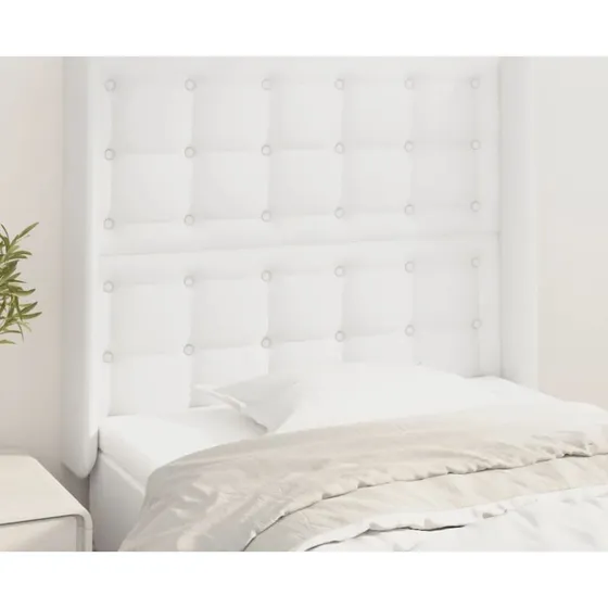 vidaXL Sengegavl med Kanter 103x16x118/128 cm Hvid Kunstlæder
