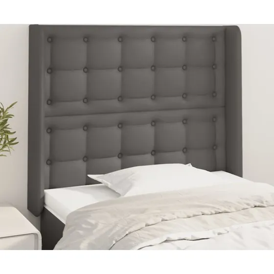 vidaXL Sengegavl med Kanter 103x16x118/128 cm Grå Kunstlæder