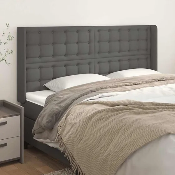 vidaXL Sengegavl med Kanter 203x16x118/128 cm Grå Kunstlæder