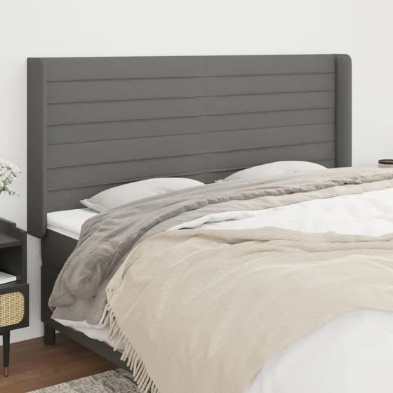 vidaXL Sengegavl med Kanter 203x16x118/128 cm Mørkegrå