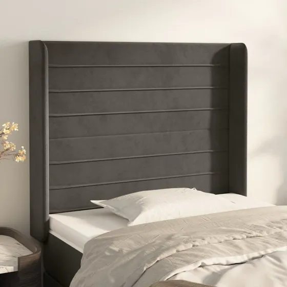 vidaXL Sengegavl med Kanter 93x16x118/128 cm Fløjl Mørkegrå