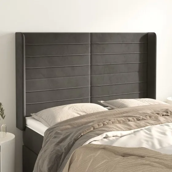 vidaXL Sengegavl med Kanter 147x16x118/128 cm, Mørkegrå