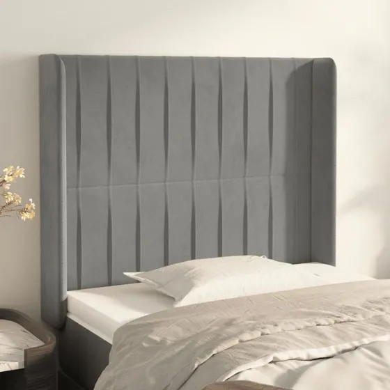 vidaXL Sengegavl med Kanter 83x16x118/128 cm Fløjl Lysegrå