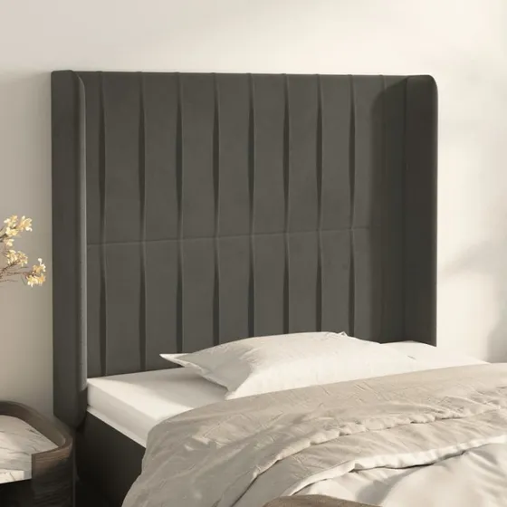 vidaXL Sengegavl med Kanter 103x16x118/128 cm, Mørkegrå Fløjl