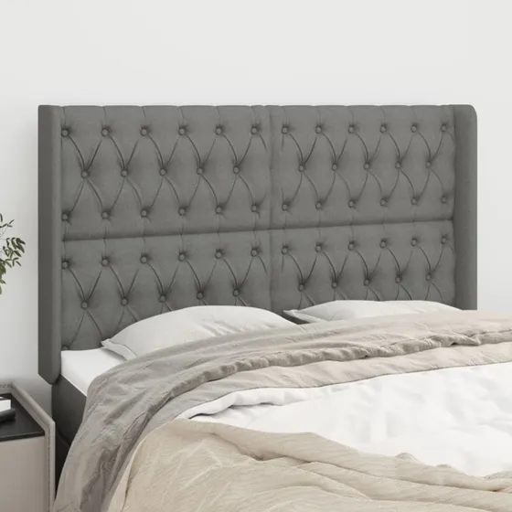 vidaXL Sengegavl med Kanter 163x16x118/128 cm, Mørkegrå