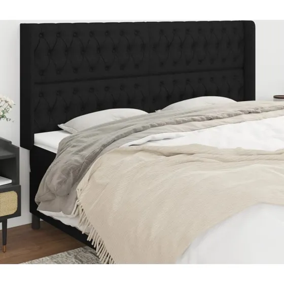 vidaXL Sengegavl med Kanter 183x16x118/128 cm Sort