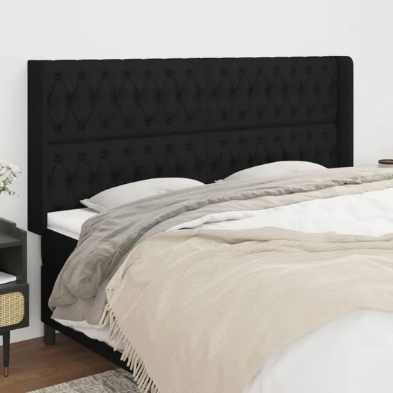 vidaXL Sengegavl med Kanter 203x16x118/128 cm Sort