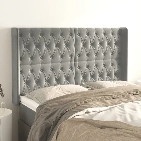 vidaXL Sengegavl med Kanter 163x16x118/128 cm Lysegrå