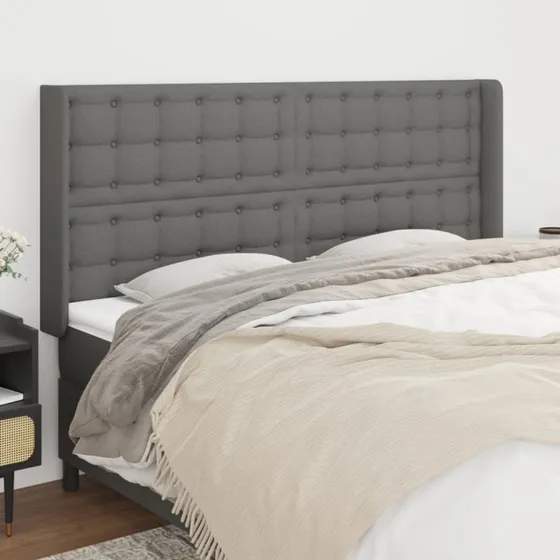 vidaXL Sengegavl med Kanter 203x16x118/128 cm Mørkegrå