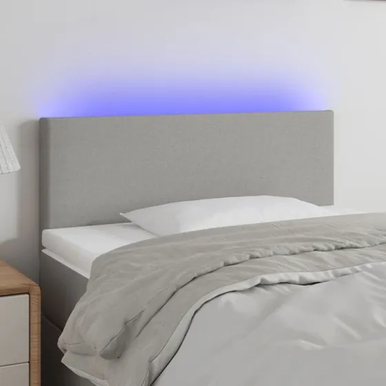 vidaXL Sengegavl med LED-lys 100x5x78/88 cm lysegrå