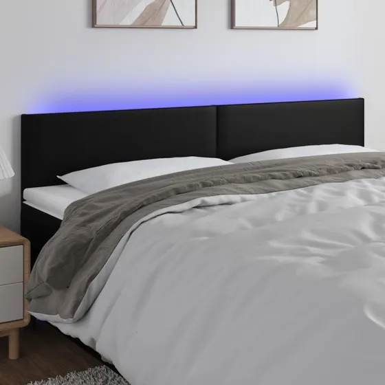 vidaXL Sengegavl med LED-lys 160x5x78/88 cm, sort