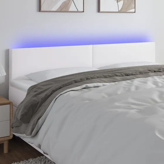 vidaXL Sengegavl med LED-lys 160x5x78/88 cm hvid kunstlæder
