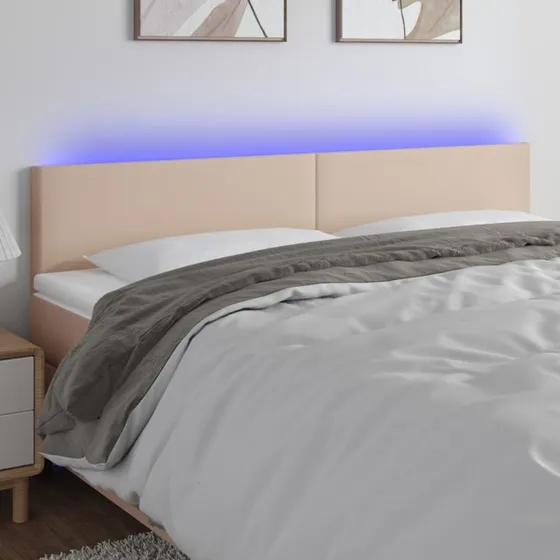 vidaXL Sengegavl med LED-lys 200x5x78/88 cm, cappuccino