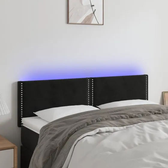 vidaXL Sengegavl med LED-lys 144x5x78/88 cm, fløjl, sort