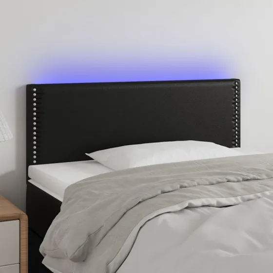 vidaXL Sengegavl med LED-lys 100x5x78/88 cm sort