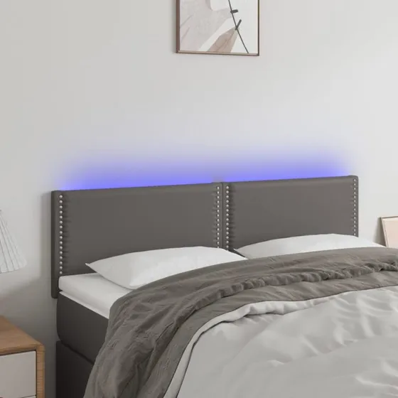vidaXL Sengegavl med LED-lys 144x5x78/88 cm grå kunstlæder